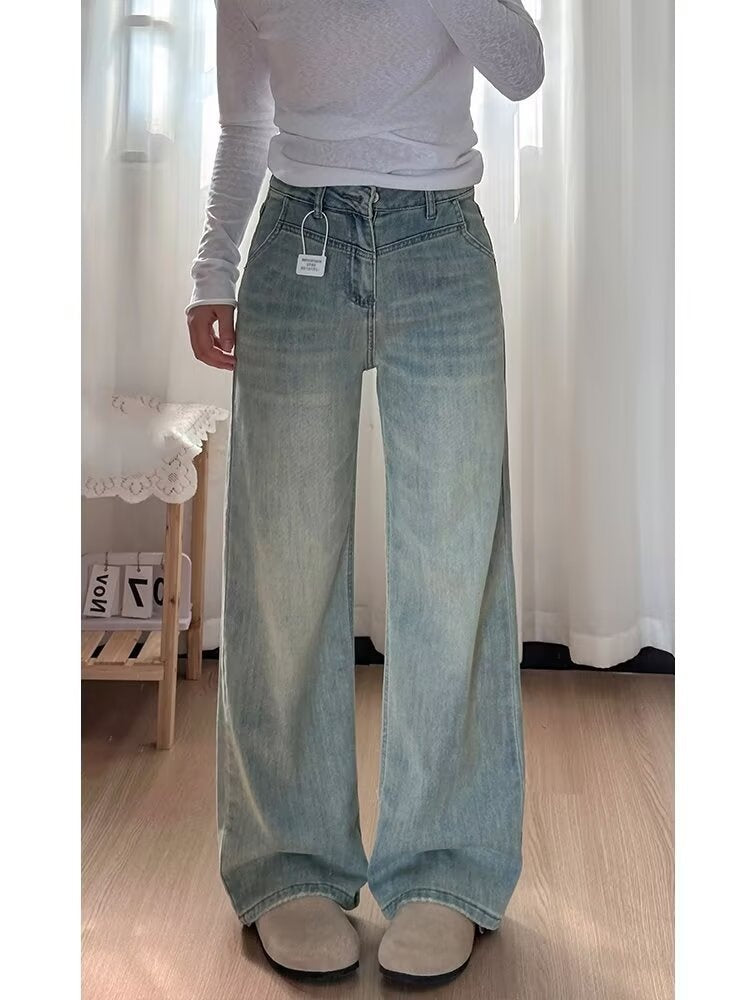 Light Blue Wide-Leg Denim Jeans For Women Spring Summer New Arrival