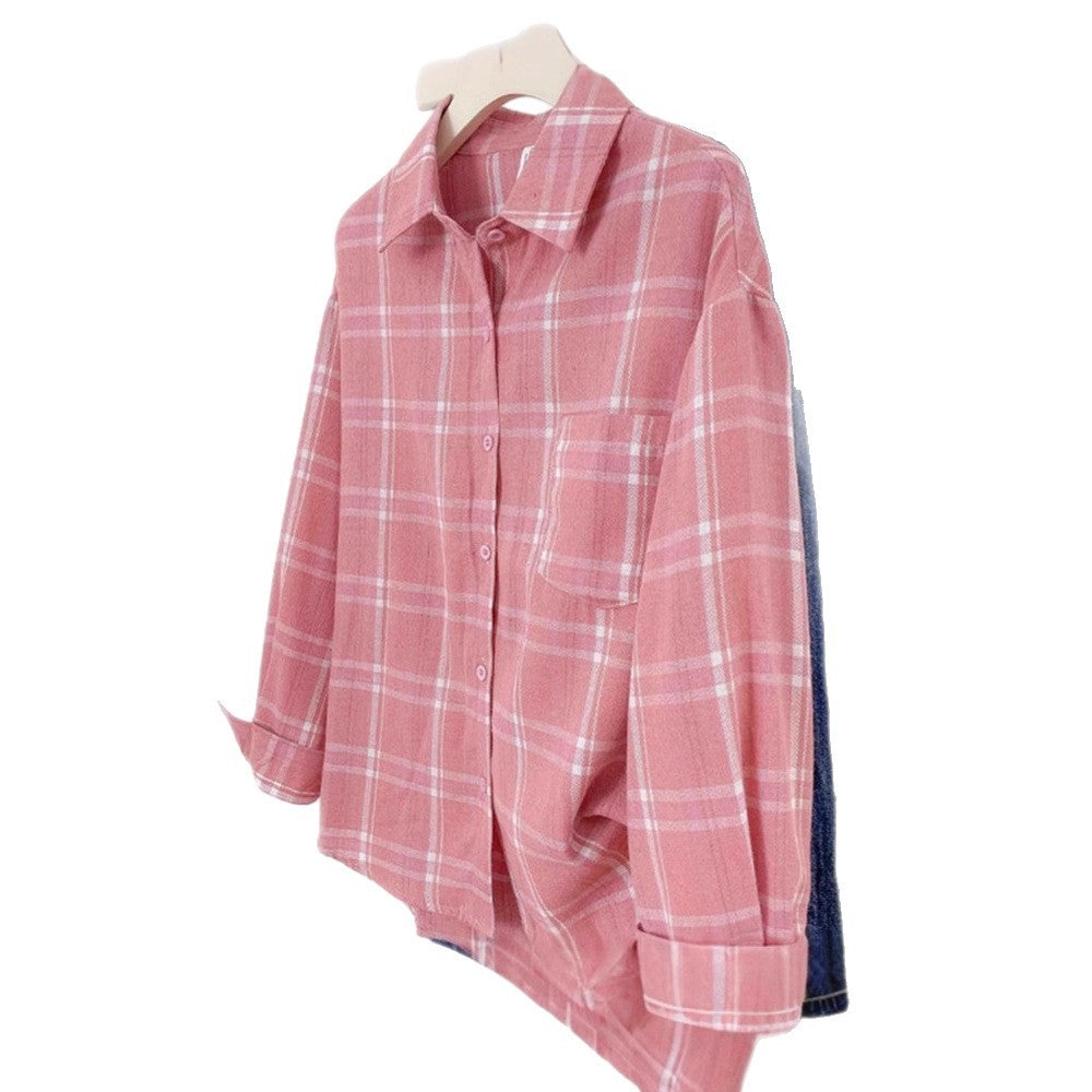 Hong Kong-style Vintage Plaid Shirt For Women