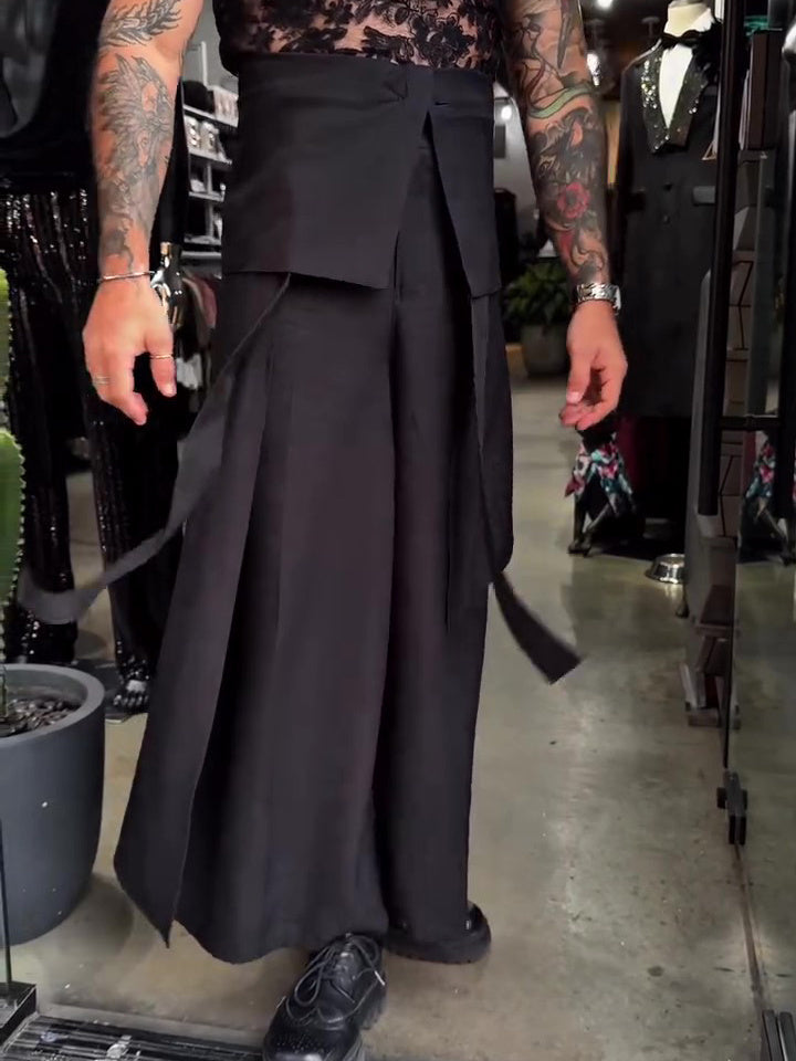 Men's Casual Strappy Solid Color Wide-leg Pants