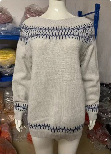 Women's Fashion Round Neck Multicolor Loose Leisure Pullover Knitwear Sweater