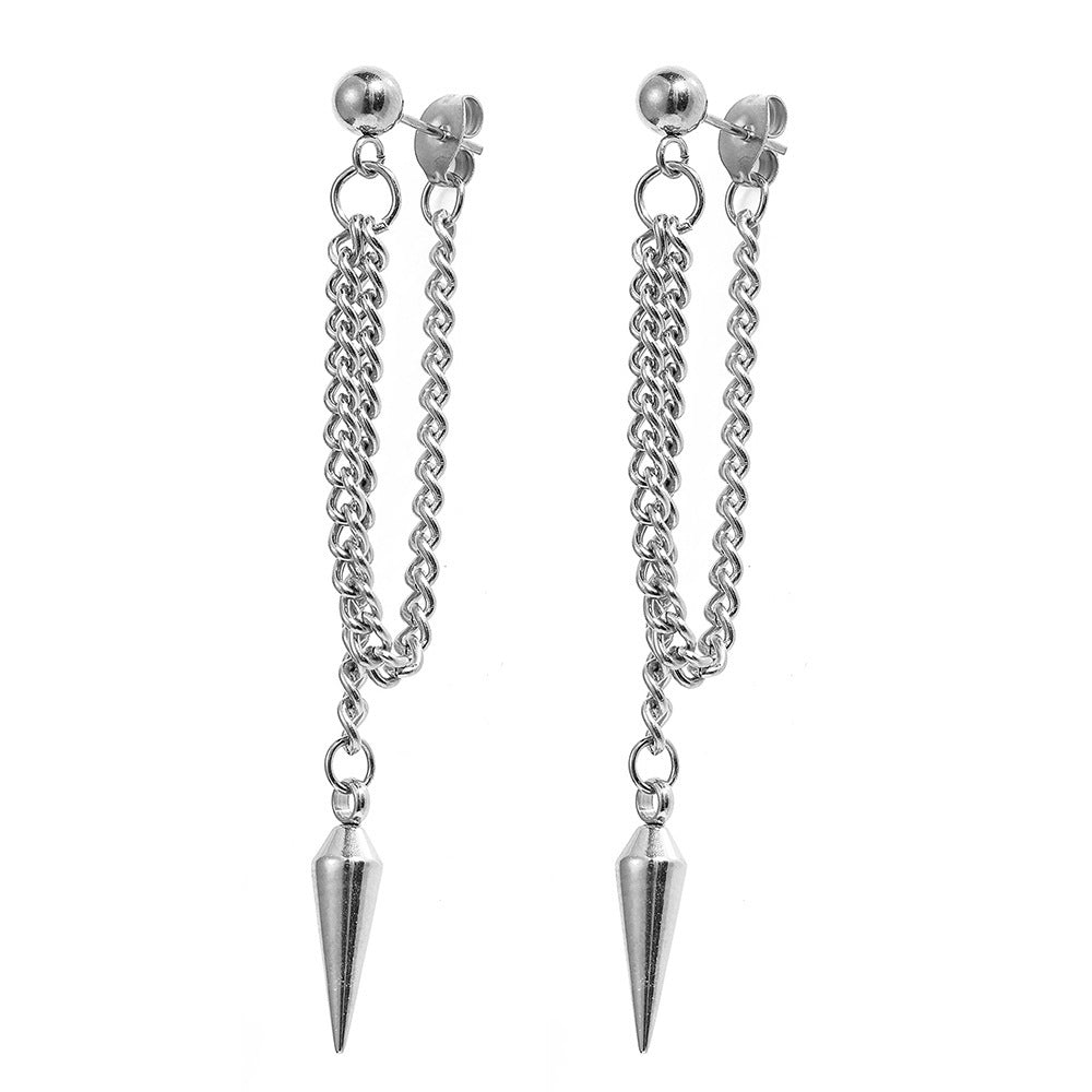 Personalized Long Ear Studs Simple Rivet Chain Cold Style