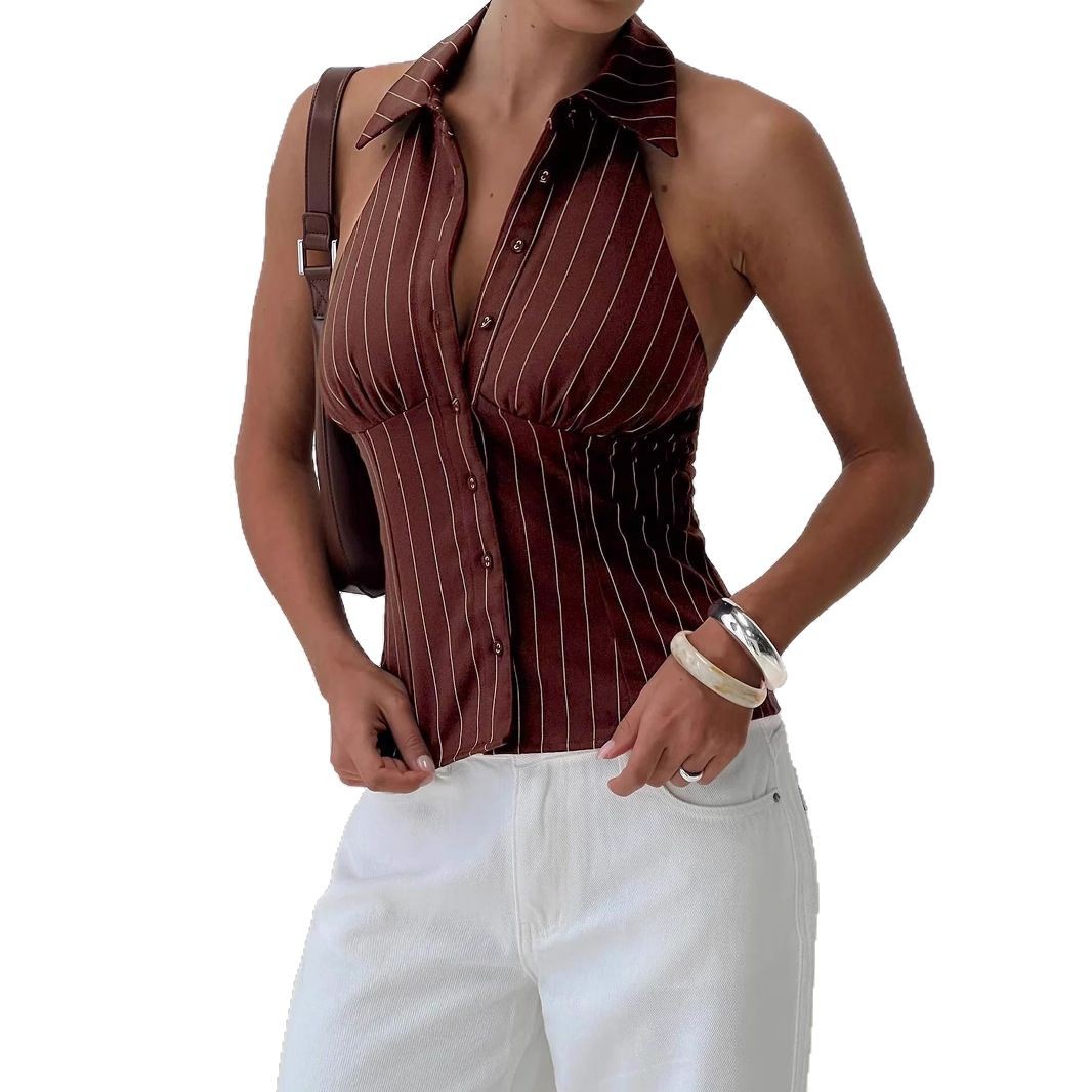Striped Slim-fit Sleeveless Shirt With Distressed Details