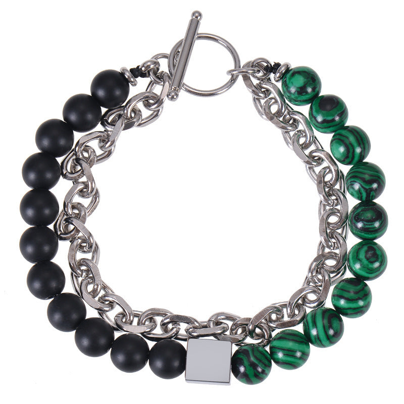 Stainless Steel Double Layer 8mm Tiger-Eye Bracelet Men