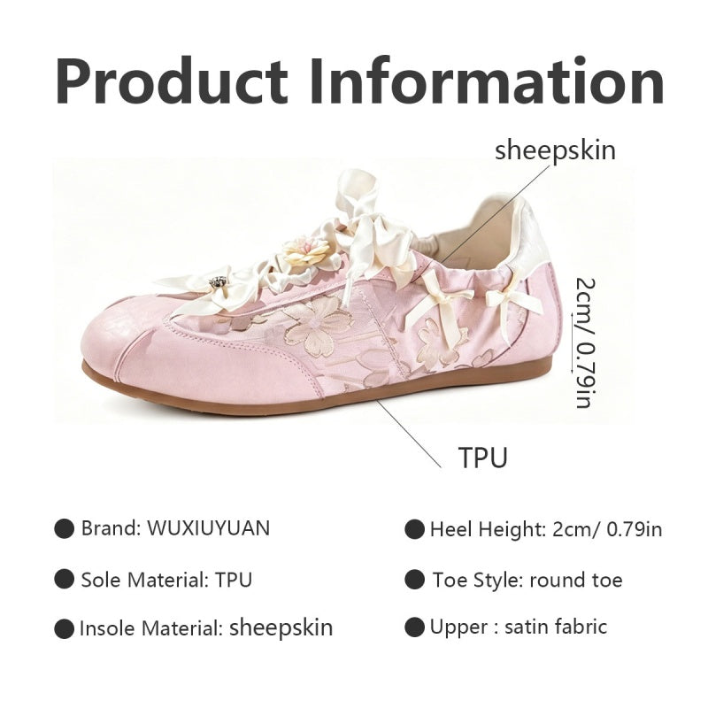 2026 New-style Oriental Aesthetic Flower Embroidery Casual Shoes - Three-color Ribbon Bow Flat Shoes - Sweet-Tempered Women's Shoes - Versatile Sports Shoes