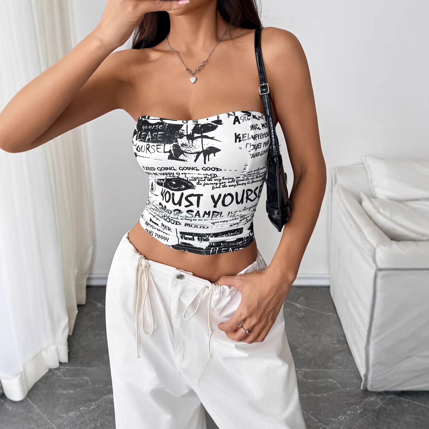 Chest-flattering Waist-defining Womens Digital-print Tube Top Vest