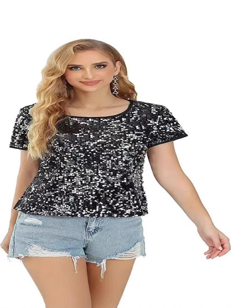 Crew-neck Fashionable Slim-fit Short-sleeve Casual Party Top