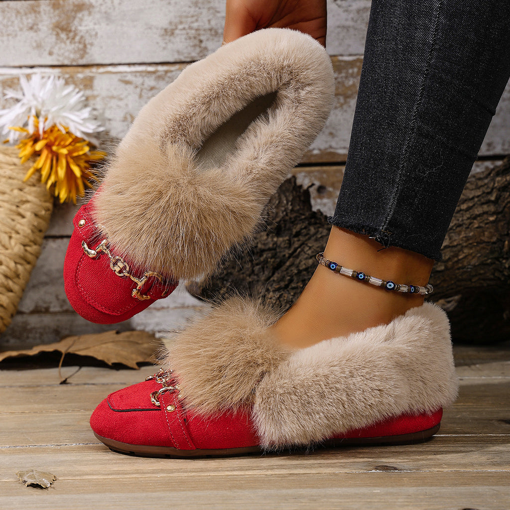 Cotton-padded With Velvet Lightweight And Comfortable Skin-friendly Plush Comfortable Versatile Women's Shoes