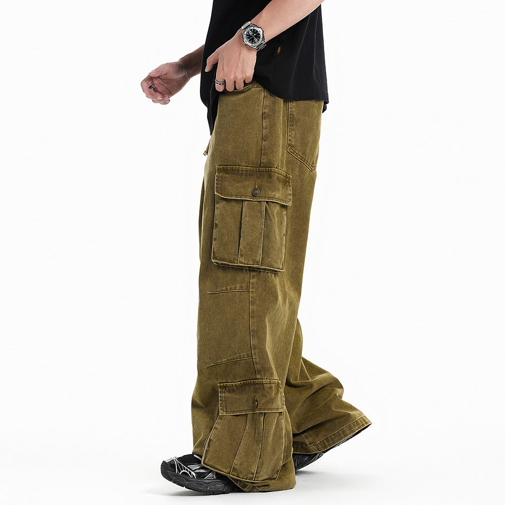Punk Distressed Wash Multi-pocket Workwear Trousers
