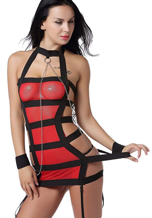 European And American Lace Up Sheer Mesh With Chain