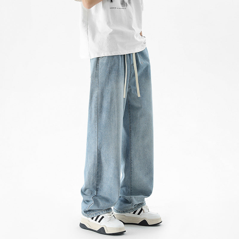 Fashion Personality Light Blue Ice Silk Jeans Men