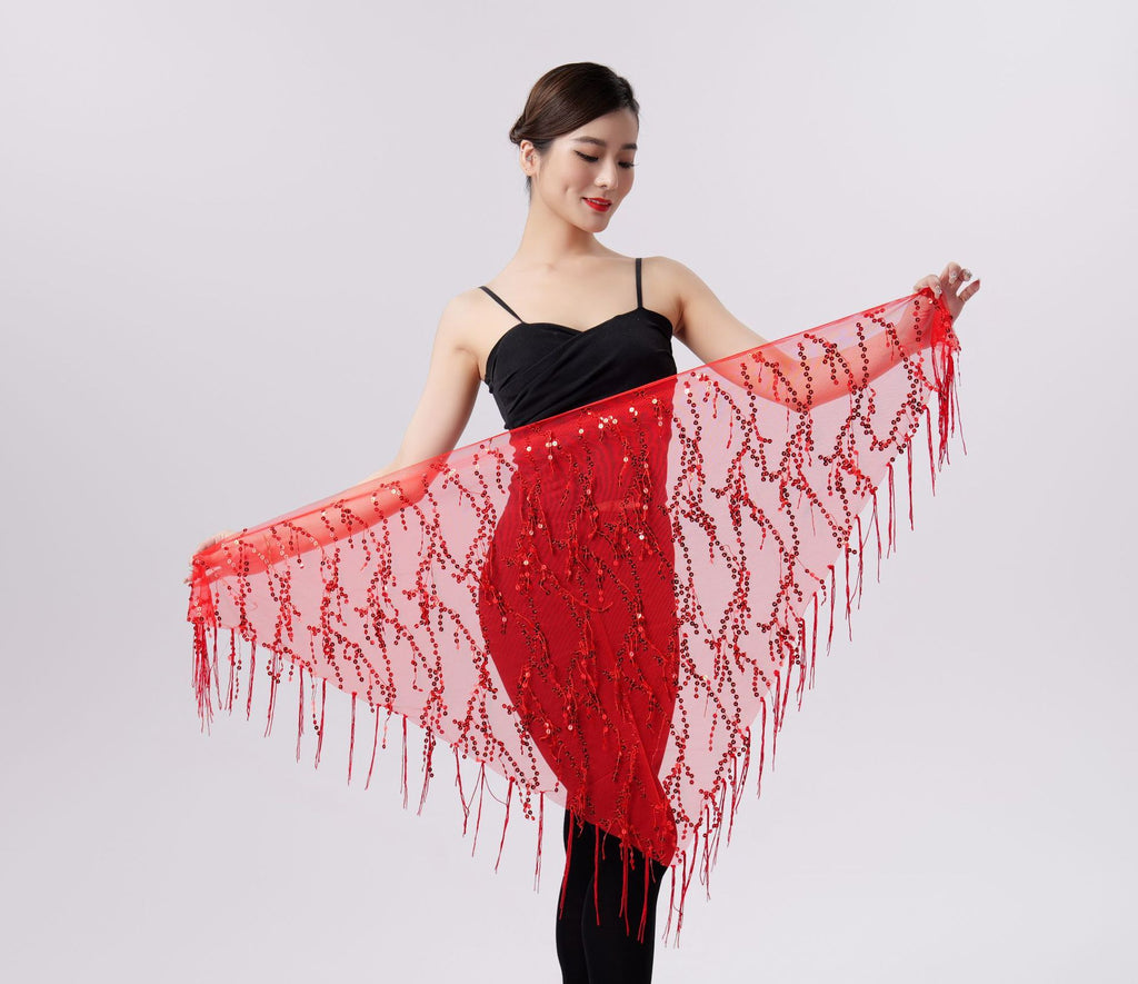 Belly Dance Sequins Tassel Triangle Waist Scarf