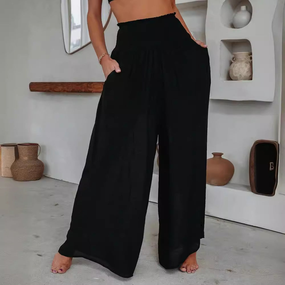 Cotton Wide-leg Pants Loose And Elastic Pocket Casual Pants Trousers