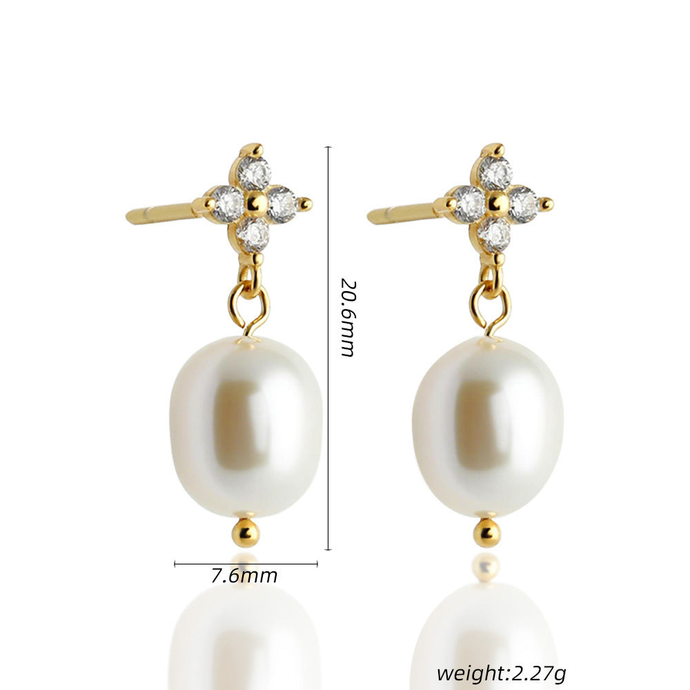 High-grade S925 Sterling Silver Four-leaf Zircon Women's Ear Studs