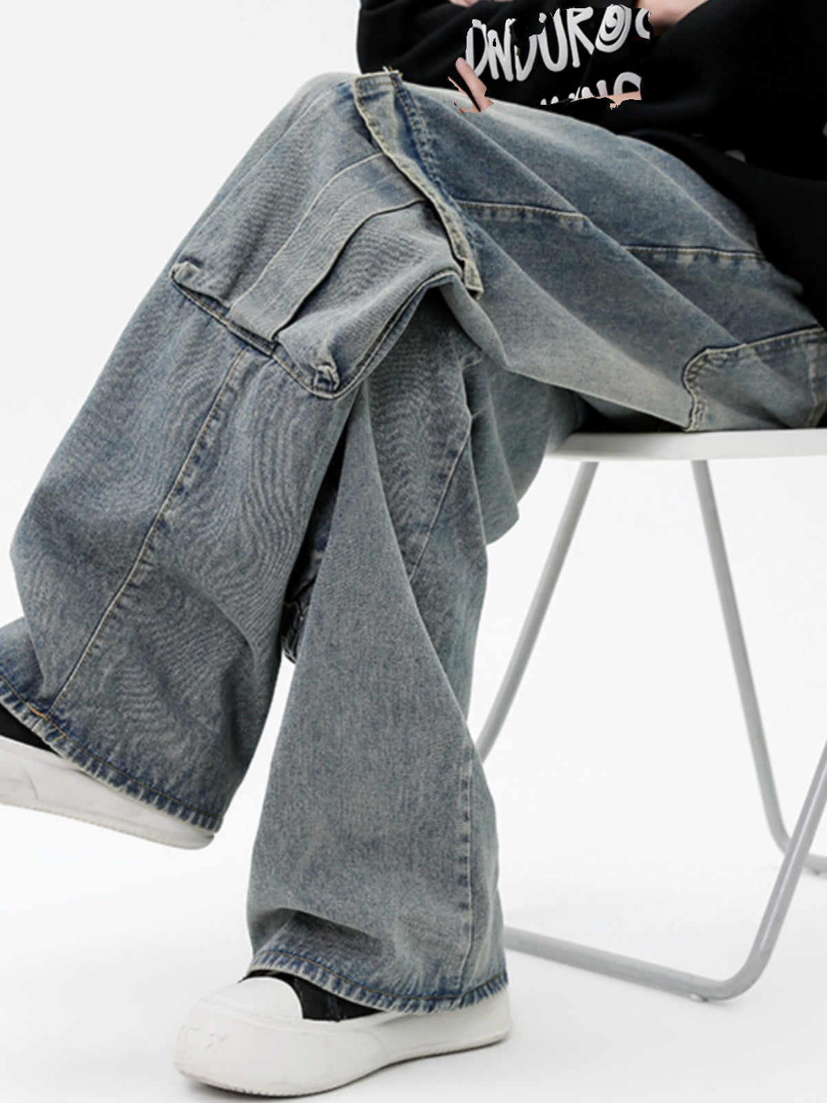 Retro Washed Wide Leg Multi-pocket Loose Straight Jeans