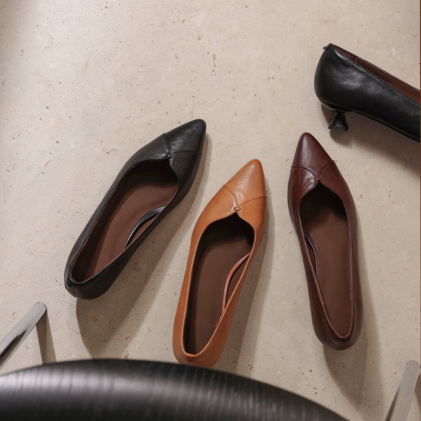 Women's Washed Full-Grain Cowhide Kitten Heel Pumps, Pointed Toe Handcrafted Leather Dress Shoes