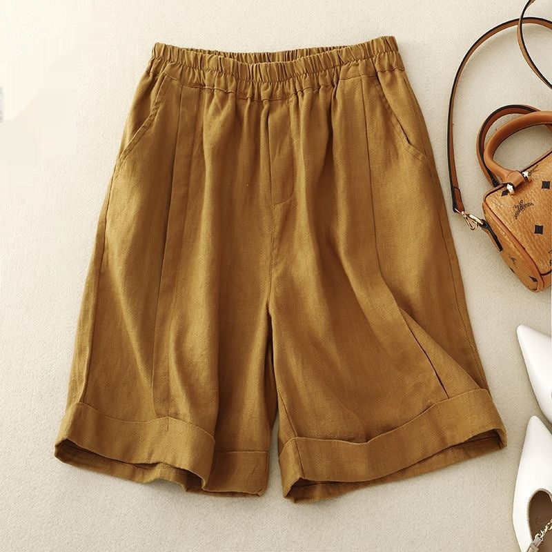 Summer High Waist Slimming Cotton Linen Wide Leg Shorts