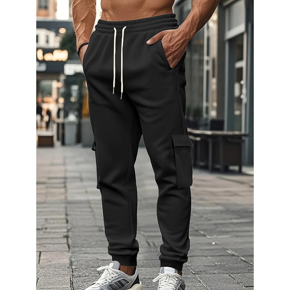 Men's Solid Color Casual Multi-pocket Drawstring Sports Pants