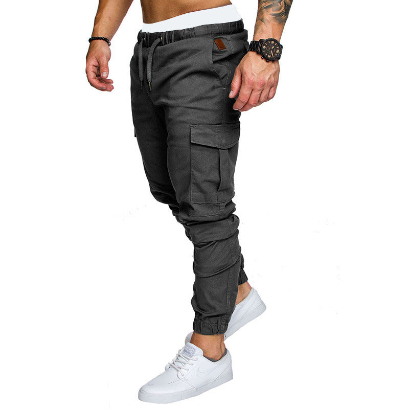 Men's Multi-pocket Micro-elastic Sports Casual Fitness Ankle-tied Trousers