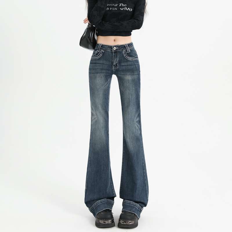 American Retro Stretch Washed Spicy Girl Flare Pants Women Low Waist Slimming