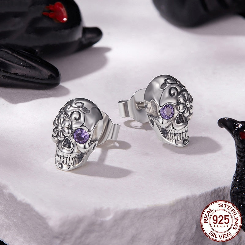 Mysterious S925 Sterling Silver Dark Style Stud Earrings