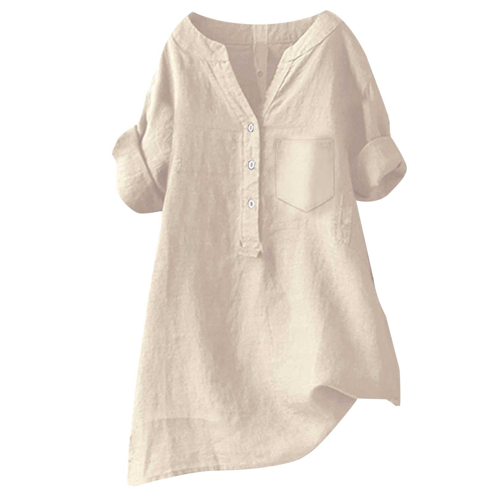 Loose Solid Color Cotton And Linen Top Shirt