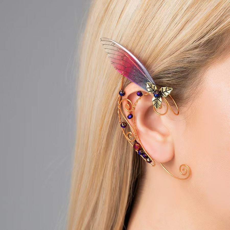 New Design Non-piercing Ear Clip Wings Crystal Earrings