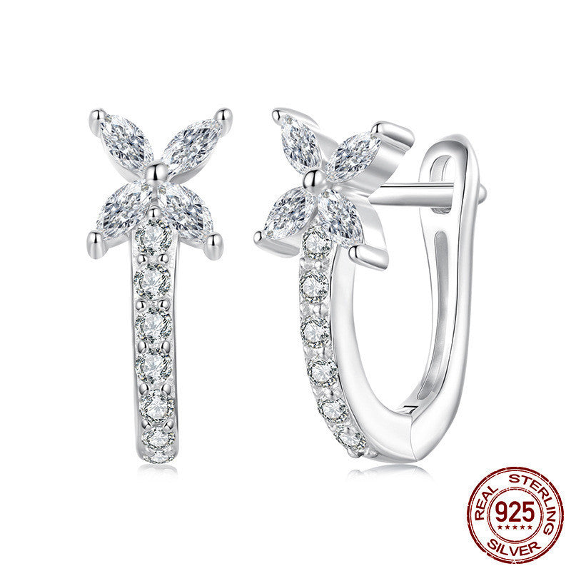 Original S925 Sterling Silver White Gold Plated Autumn Leaves Ear Clip Exquisite Small Leaves