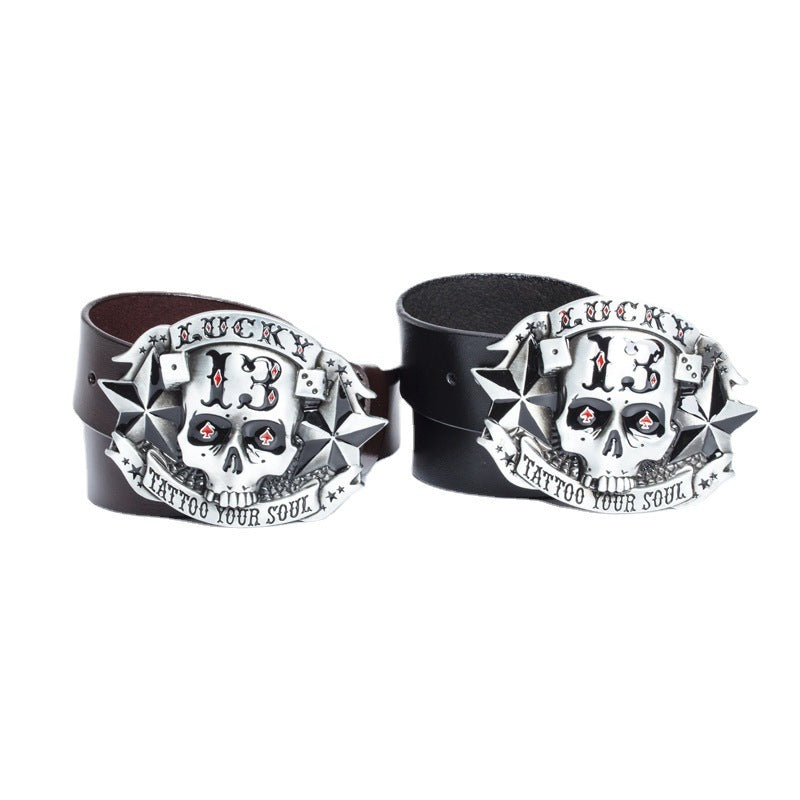 Trendy Men's Leather Belt Skull Skateboard Buckle