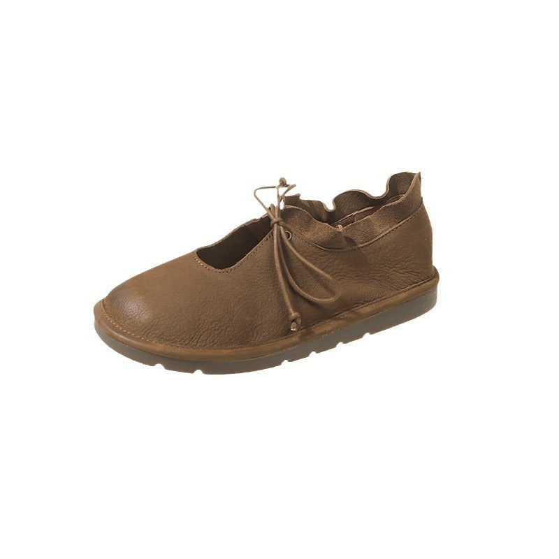 Retro Round Head Leisure Women's Flat British Style Soft Sole Shoes