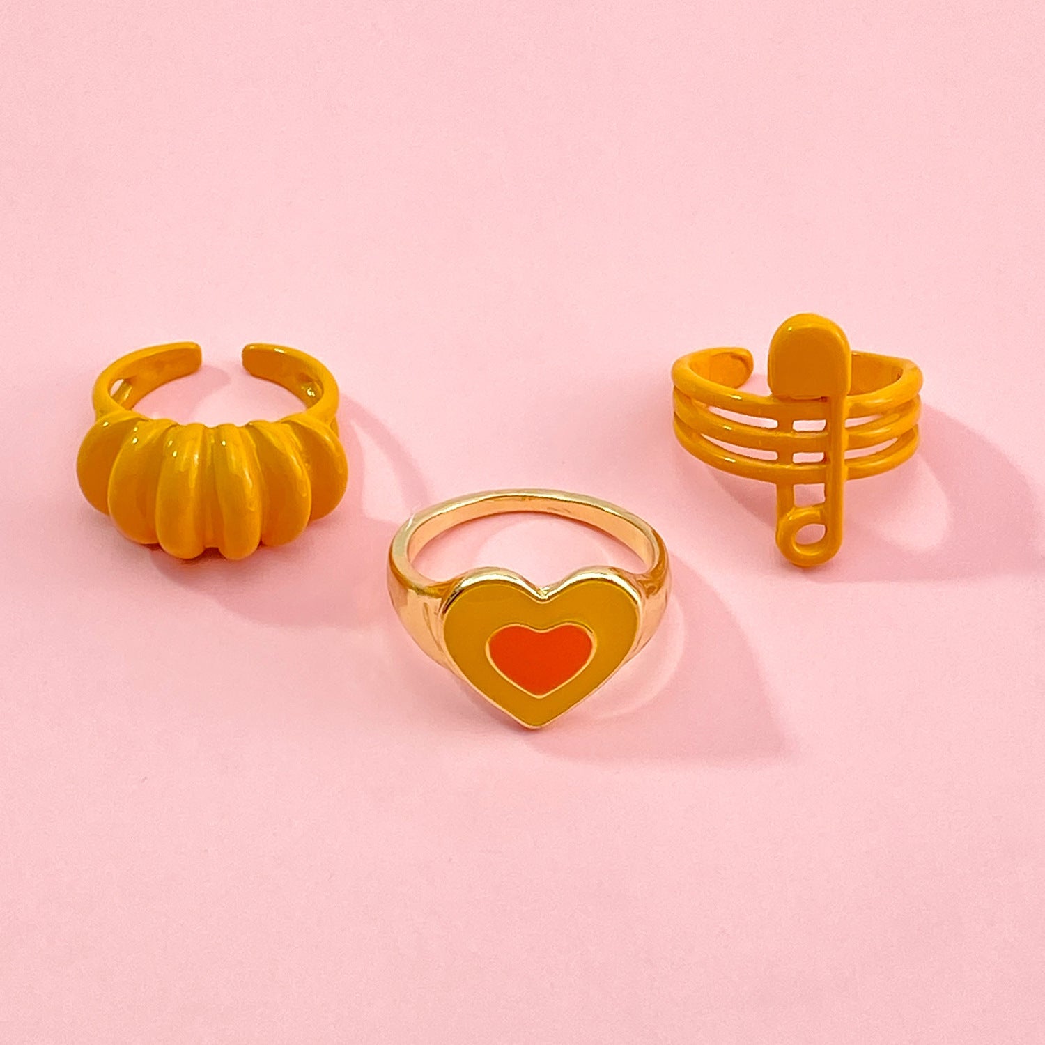 Vintage Golden Heart Smile Rings Set For Women