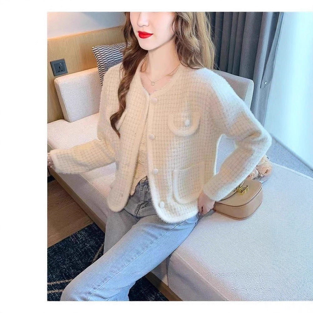 AutumnWinter New Arrival French Chic Mink Fur High-End Elegant Knitted Cardigan