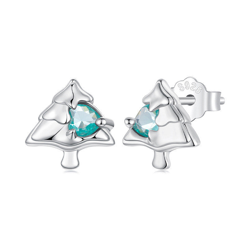 S925 Sterling Silver Christmas Tree Stud Earrings European And American Warm Winter Christmas Stud Earrings