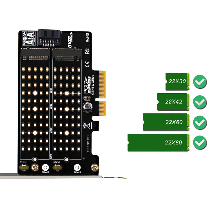 PH42 M2 NVMe NGFF SSD To PCIE SATA Dual Disk Transfer Extended Card Support MKey BKey