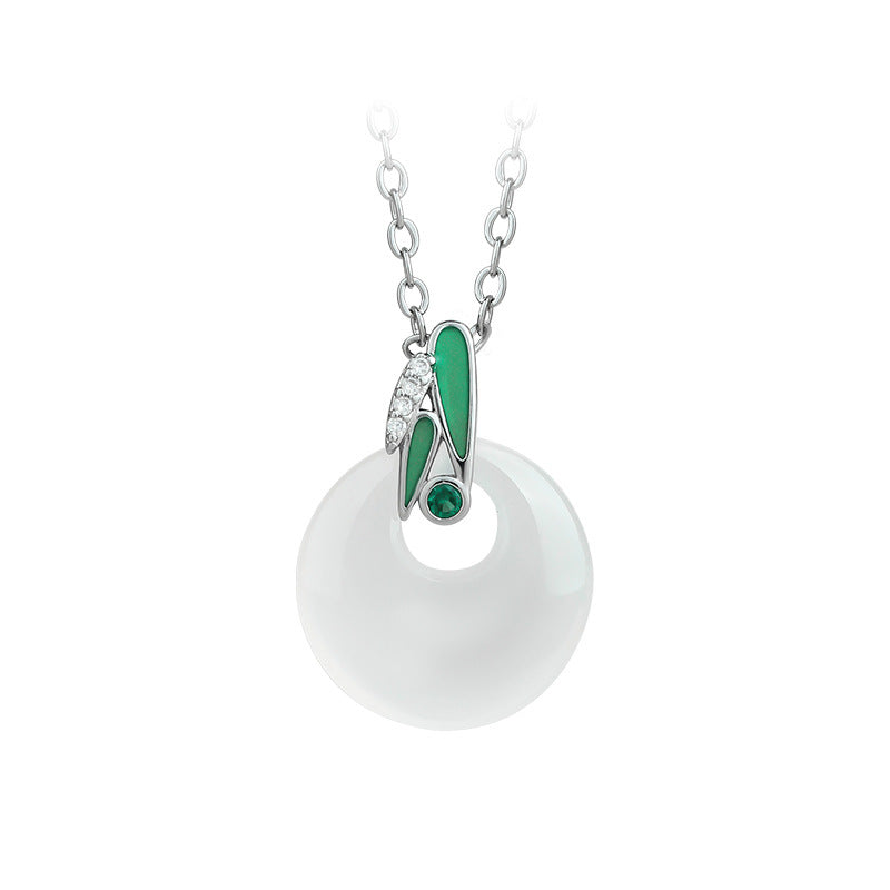 Natural White Chalcedony Ins Style Bamboo Presages Safety Light Luxury Advanced Clavicle Chain Female