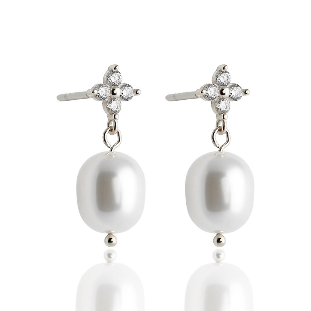 High-grade S925 Sterling Silver Four-leaf Zircon Women's Ear Studs