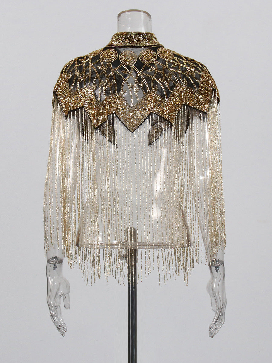 Heavy-duty Beaded Tassel Design Shawl Coat