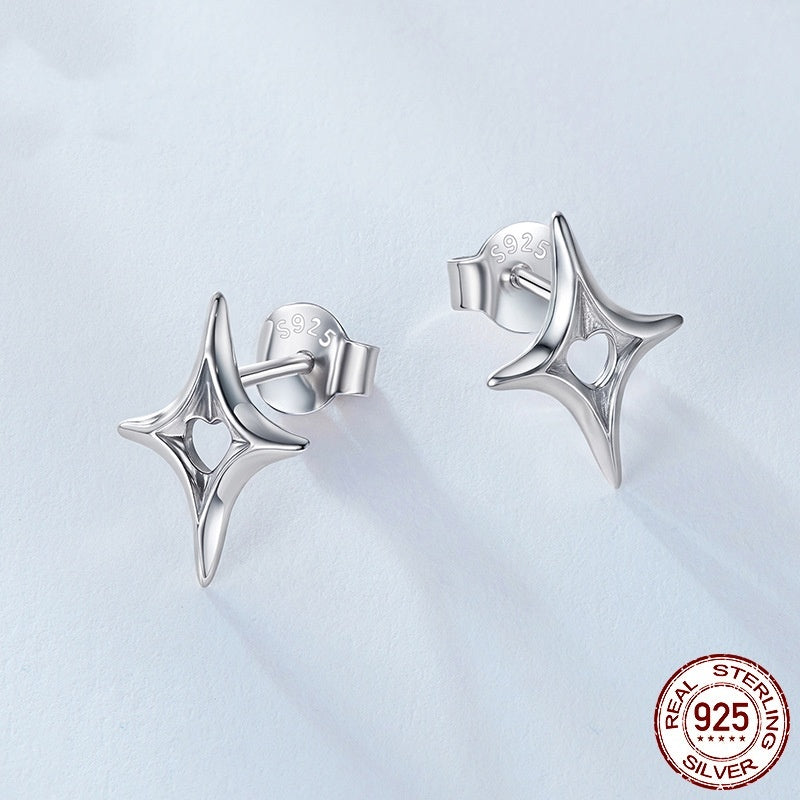 Original S925 Sterling Silver Star Stud Earrings Personalized Cold Style Hollow Out