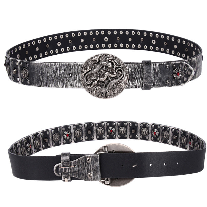 Personality Punk Rivet Men's Leather Belt Performance