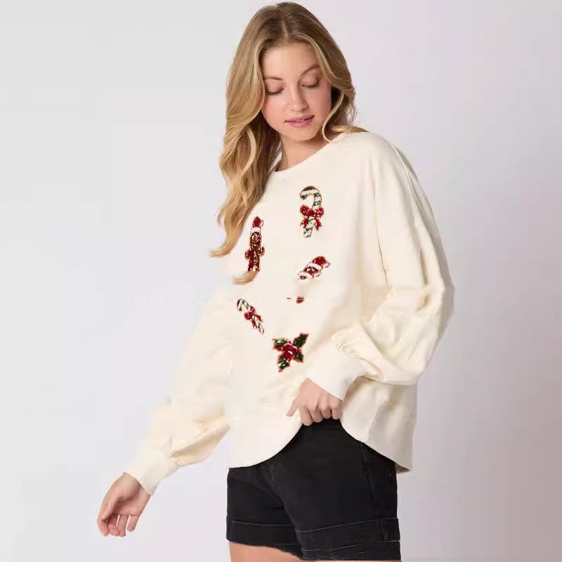 Sequined Casual Sweatshirt Long-sleeved Top For Women