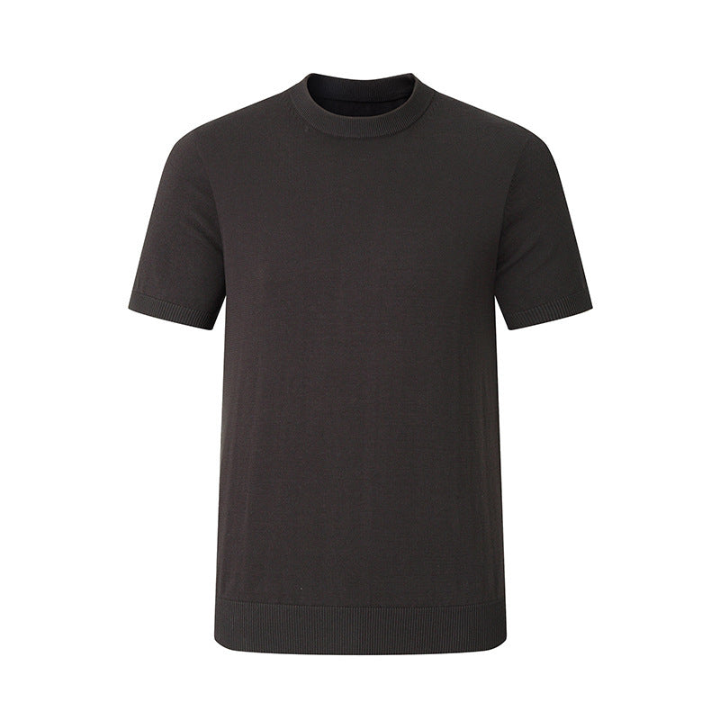 Pure Cotton Yarn Knitted Men's Short-sleeved T-shirt Round Neck