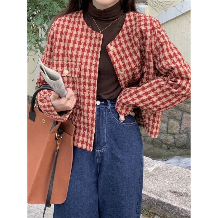 AutumnWinter British Retro Suit Short Long-Sleeve Top