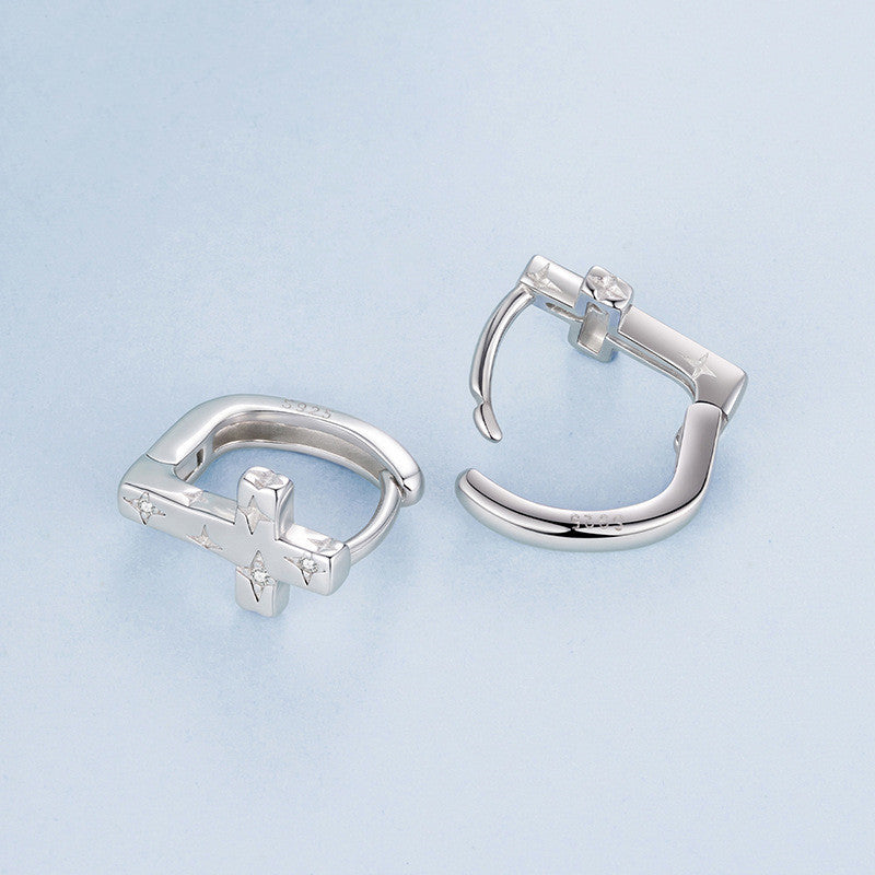Original S925 Sterling Silver Star Cross Ear Clip