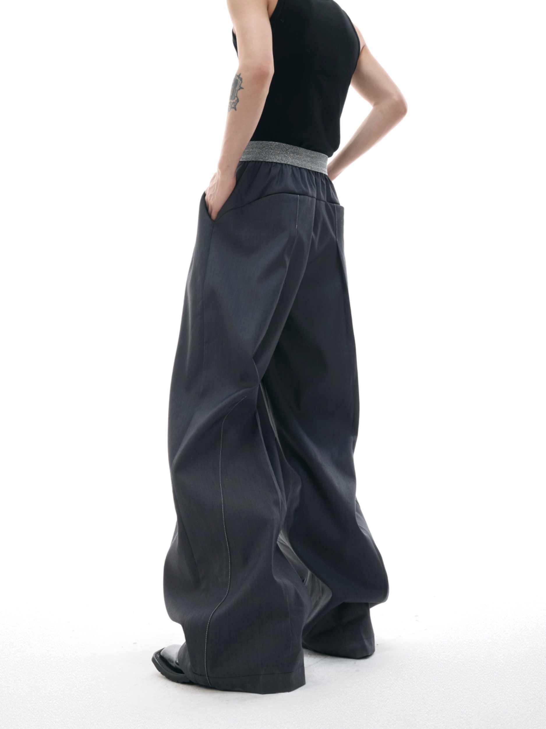 Drooping Straight Suit Pants Button Open Line Design Casual Pants