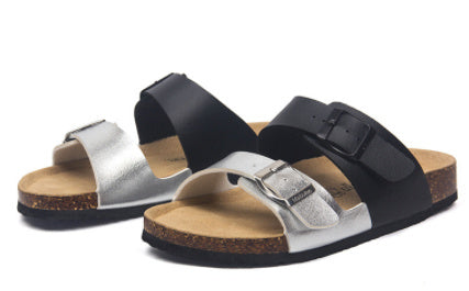 Maibulun Flat Cork Slippers Color Matching Ins Style Summer Beach Outdoor Home Sandals Couple Plus Size