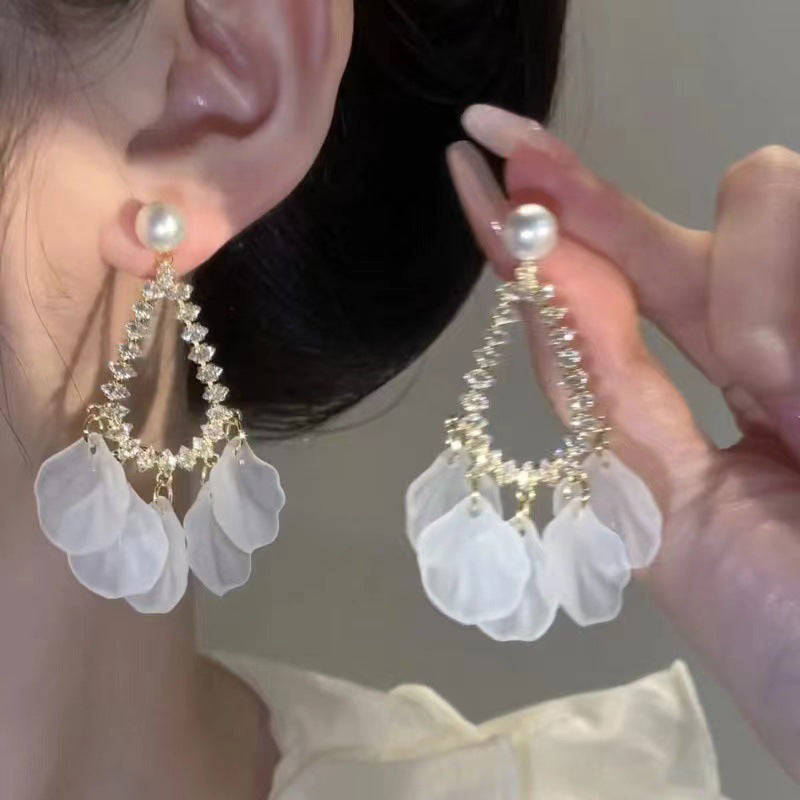 Sterling Silver Needle Light Luxury Tassel Earrings Banquet Style High-grade Long Earrings