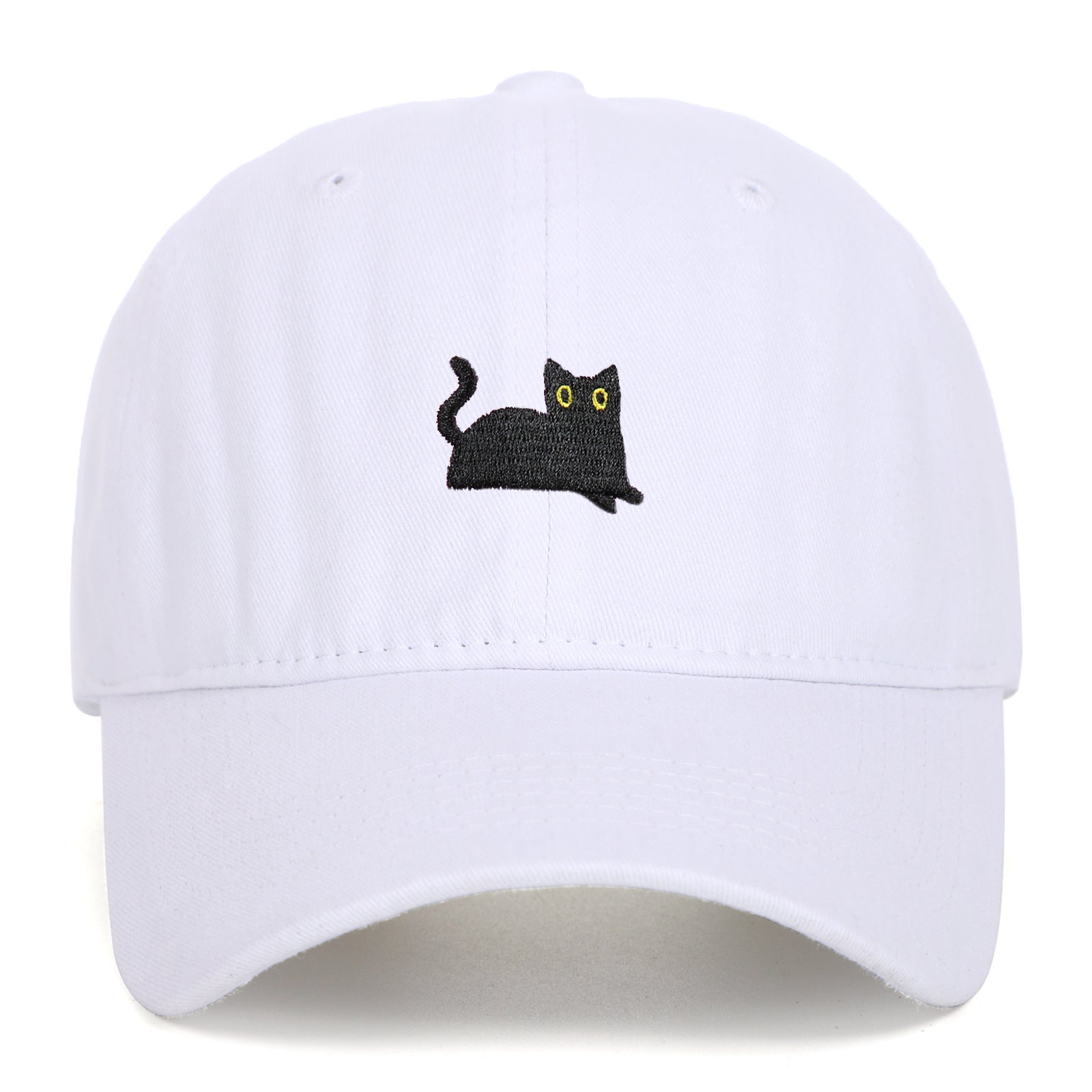 Black Cat Embroidered Washed Baseball Cap Sun Hat