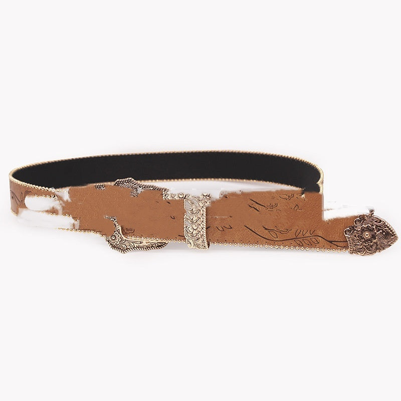 Fashion All-match Casual Retro Maillard Alloy Embossed Women's Belt
