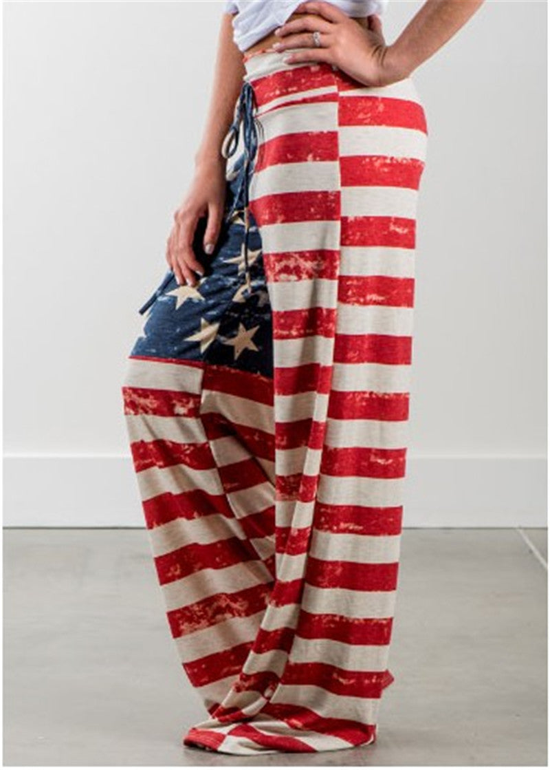 European And American Printed High Waist Loose Casual Wide-leg Casual Pants