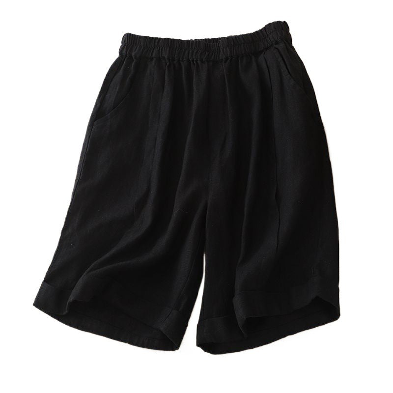 Summer High Waist Slimming Cotton Linen Wide Leg Shorts