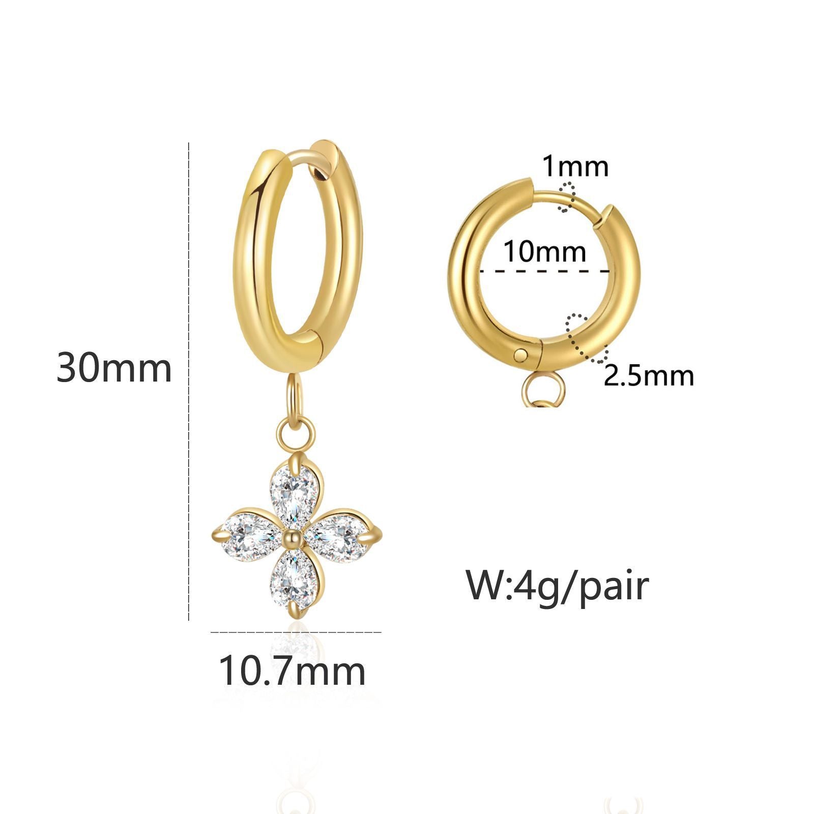 3A Zircon Stainless Steel Simple Bracelet Earrings Ins Niche Women's Ear Clip